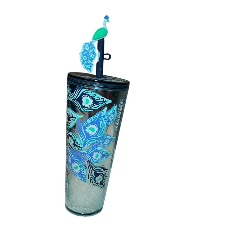 Starbucks holiday Winter 2024 peacock Cold Tumbler Cup 24 oz venti straw & cover - Picture 2 of 14